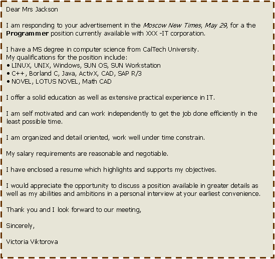 Сопроводительное письмо на английском языке образец с переводом